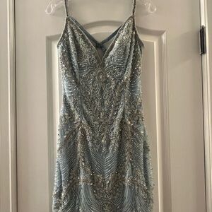 Embellished Blue Midi Dress